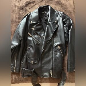 Zara Black Leather Biker Jacket